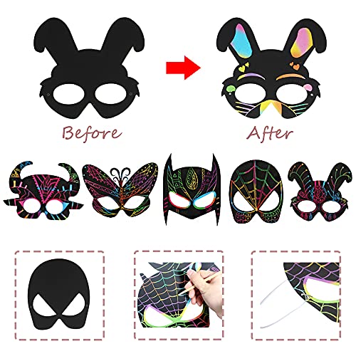 MEZHEN Halloween Máscaras para Superheroes Máscara Rascar Scratch Art Niños Máscaras Dibujo para Navidad Pascua de Resurrección Cumpleaños del Niño