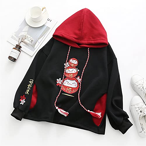 Mfacl Sudaderas con Capucha Sudadera Ropa 2021 Ropa de Invierno Bordado de Dibujos Animados japonés Peluche Caliente Color Suelto Color Coincidencia suéter con Capucha Ropa de Mujer