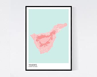 MG global Impresión artística de mapas de Tenerife, Canarias, muchos colores, papel de calidad artística de 350 g/m², sin marco, 16x24 inches poster