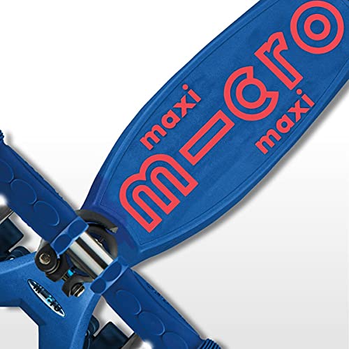 Micro® Maxi Deluxe LED, Patinete 3 Ruedas LED, 5-12 Años, Peso 2,5kg, Carga Máx 70Kg, Altura 67-91 cm, Plataforma Antideslizante Polipropileno (Flexible, Alta Resistencia) (Azul)