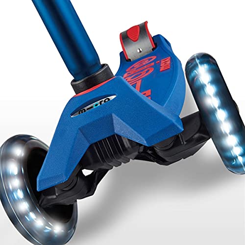 Micro® Maxi Deluxe LED, Patinete 3 Ruedas LED, 5-12 Años, Peso 2,5kg, Carga Máx 70Kg, Altura 67-91 cm, Plataforma Antideslizante Polipropileno (Flexible, Alta Resistencia) (Azul)