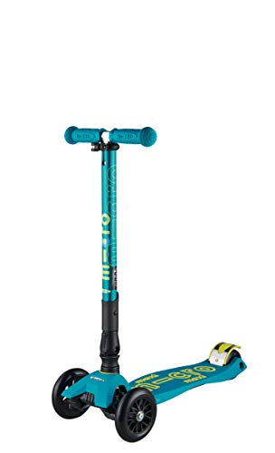 Micro® Maxi Deluxe Plegable, Patinete 3 Ruedas, 5-12 Años, Peso 2,5kg, Carga Máx 70Kg, Altura 67-91 cm, Plataforma Antideslizante Polipropileno (Turquesa, Única)