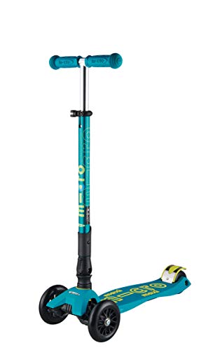 Micro® Maxi Deluxe Plegable, Patinete 3 Ruedas, 5-12 Años, Peso 2,5kg, Carga Máx 70Kg, Altura 67-91 cm, Plataforma Antideslizante Polipropileno (Turquesa, Única)