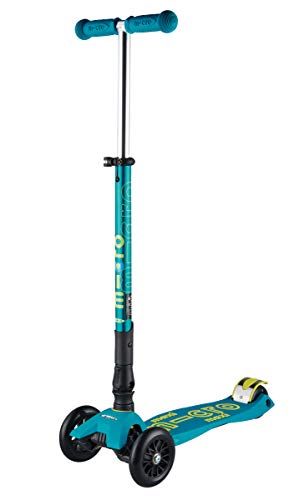 Micro® Maxi Deluxe Plegable, Patinete 3 Ruedas, 5-12 Años, Peso 2,5kg, Carga Máx 70Kg, Altura 67-91 cm, Plataforma Antideslizante Polipropileno (Turquesa, Única)