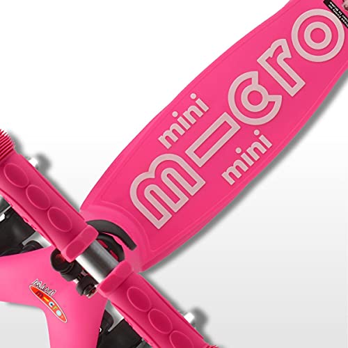 Micro® Mini Deluxe LED, Original Design 2-5 Años, Peso 1,95kg, Carga Máx 50Kg, Altura 48-68 cm, Patinete 3 Ruedas con iluminación LED, Rodamientos ABEC9, Plataforma Antideslizante (Única, Rosa)