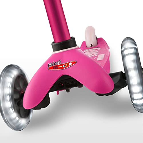 Micro® Mini Deluxe LED, Original Design 2-5 Años, Peso 1,95kg, Carga Máx 50Kg, Altura 48-68 cm, Patinete 3 Ruedas con iluminación LED, Rodamientos ABEC9, Plataforma Antideslizante (Única, Rosa)