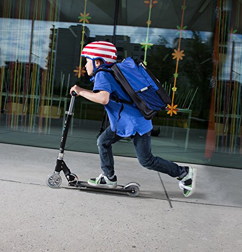 Micro Sprite SA0133 - Patinete Plegable para niños, Color Negro con Cinta de Agarre a Rayas