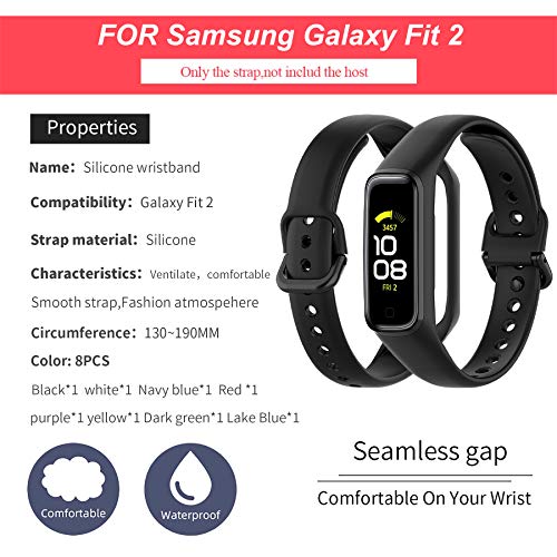 Mijobs 8 Piezas Compatible para Samsung Galaxy Fit 2 Correas, Correas Samsung Galaxy Fit 2 Reemplazo Pulsera Impermeable Transpirable Resistente al Sudor Silicona Pulsera Correa (No Host)