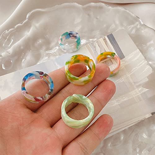 Mikqky 15 Piezas Anillos de Dedo de Diamantes Retro, Anillos Gruesos de Colores, Anillos de Plástico Retro, Conjunto de Anillos de Resina, para Joyería Linda Fiesta Niñas