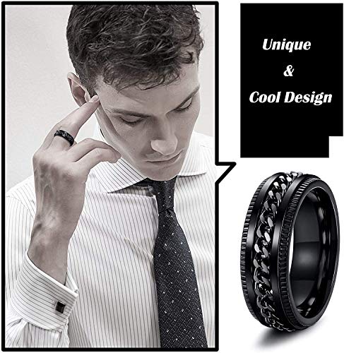 MILACOLATO - Juego de 3 Anillos de Acero Inoxidable Negro Fidget Spinner para Hombres Mujeres Anillos de Boda Geniales Anillos de 8 mm de Ancho con Diseño de Dragón Celta Bordes Biselados