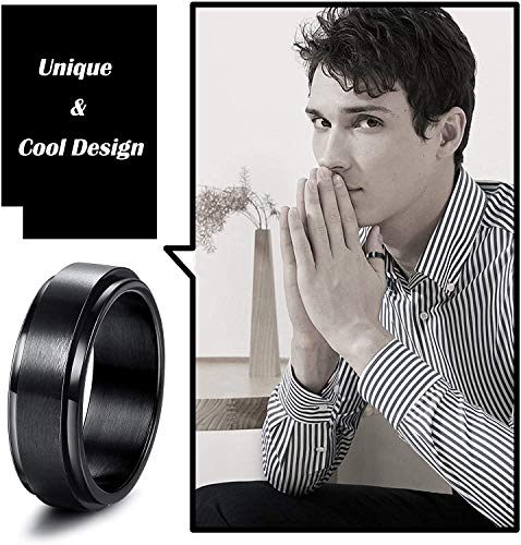 MILACOLATO - Juego de 3 Anillos de Acero Inoxidable Negro Fidget Spinner para Hombres Mujeres Anillos de Boda Geniales Anillos de 8 mm de Ancho con Diseño de Dragón Celta Bordes Biselados