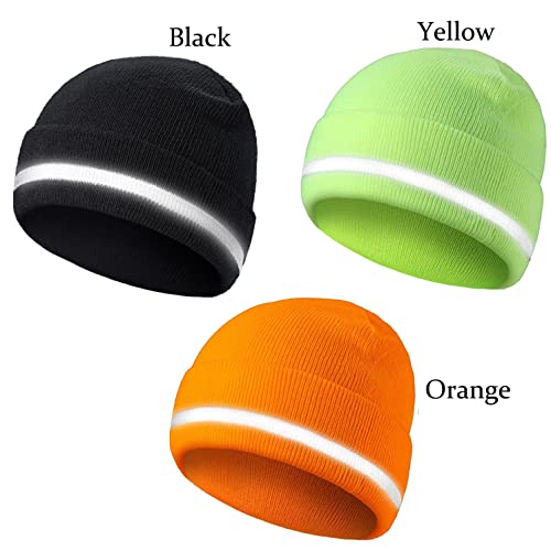 Milifeel Caliente Adulto Trabajo Invierno Reflectante Tejer Sombreros Neon Knit Gorras Headwear Knit Beanie Sombreros (Naranja)