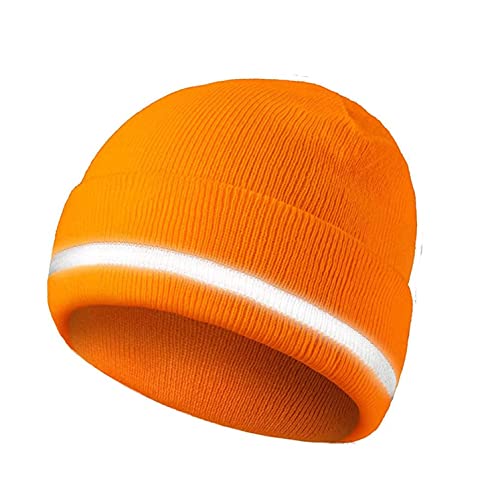 Milifeel Caliente Adulto Trabajo Invierno Reflectante Tejer Sombreros Neon Knit Gorras Headwear Knit Beanie Sombreros (Naranja)