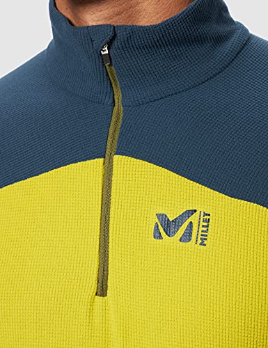 MILLET - K Lightgrid Polaire M - Polar Técnico para Hombre - Alpinismo, Aproximación, Esquí de Fondo - Amarillo/Azul (Wild Lime/Orion Blue), L (MIV8481)