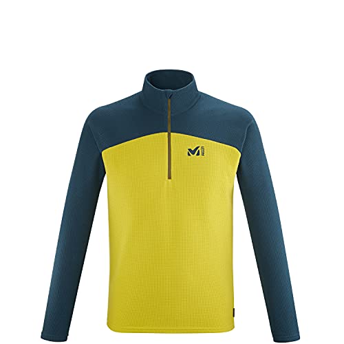 MILLET - K Lightgrid Polaire M - Polar Técnico para Hombre - Alpinismo, Aproximación, Esquí de Fondo - Amarillo/Azul (Wild Lime/Orion Blue), L (MIV8481)