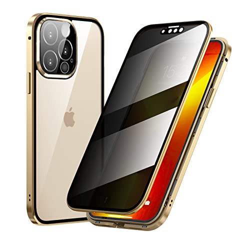 MIMGOAL Funda protectora para iPhone 13 Pro Max, 360 grados, con protección de privacidad [cubierta con lente de cámara], carcasa completa de privacidad, color dorado