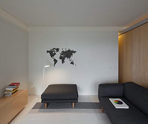 MiMi Innovations - Decoración de pared de mapa del mundo de madera de lujo 130 x 78 cm - Negro