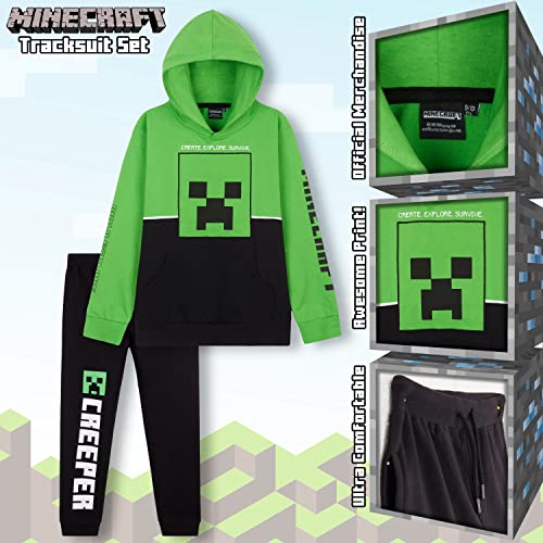 Minecraft Chandal Niño, Conjunto de 2 Piezas Sudadera con Capucha y Pantalon Chandal, Merchandising Oficial, Regalos para Niños y Adolescentes 5-14 Años (Verde, 13-14 años)