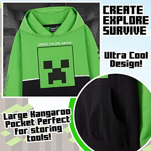 Minecraft Chandal Niño, Conjunto de 2 Piezas Sudadera con Capucha y Pantalon Chandal, Merchandising Oficial, Regalos para Niños y Adolescentes 5-14 Años (Verde, 13-14 años)