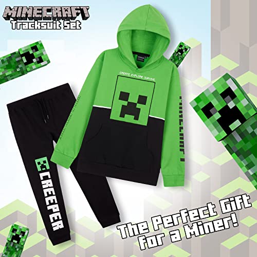 Minecraft Chandal Niño, Conjunto de 2 Piezas Sudadera con Capucha y Pantalon Chandal, Merchandising Oficial, Regalos para Niños y Adolescentes 5-14 Años (Verde, 13-14 años)