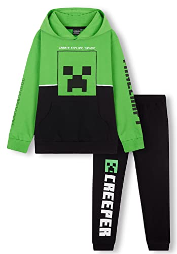 Minecraft Chandal Niño, Conjunto de 2 Piezas Sudadera con Capucha y Pantalon Chandal, Merchandising Oficial, Regalos para Niños y Adolescentes 5-14 Años (Verde, 13-14 años)