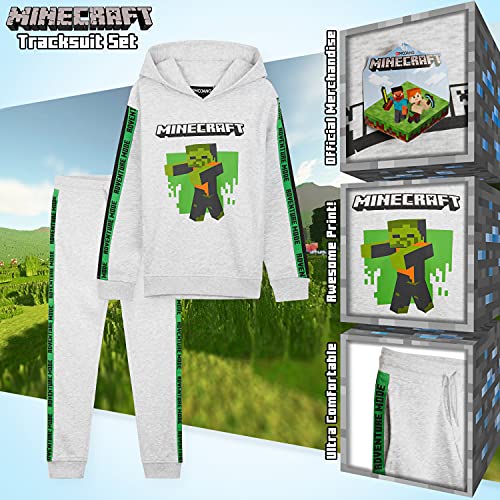 Minecraft Chandal Niño, Conjunto de 2 Piezas Sudadera con Capucha y Pantalon Chandal, Regalos Para Niños y Adolescentes 5-14 Años (11-12 Años, Gris)