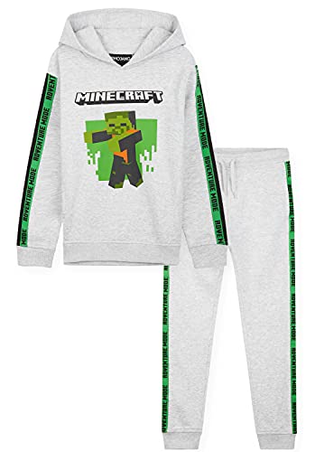 Minecraft Chandal Niño, Conjunto de 2 Piezas Sudadera con Capucha y Pantalon Chandal, Regalos Para Niños y Adolescentes 5-14 Años (11-12 Años, Gris)