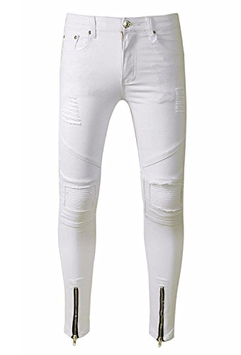 Minetom Hombre Jeans Pantalones Moda Vaqueros Rotos Slim Fit Con Parches Y Cremallera Primavera Verano Casual Cargo Pants Blanco EU L