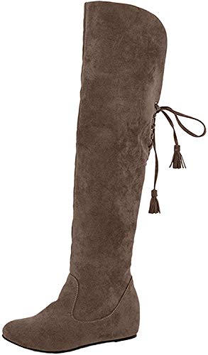 Minetom Mujer Invierno Moda Calentar Botas De Nieve Slouchy Botas De Piel Cargadores De La Rodilla Marrón EU 37