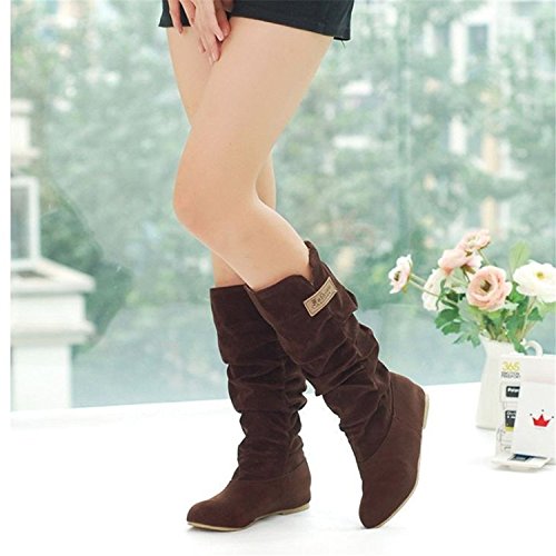 Minetom Mujer Otoño Invierno Elegante Casual Zapatos Planos Rodilla Botas Slouchy Botas De Nieve Dulce Botas Largas Marrón EU 42