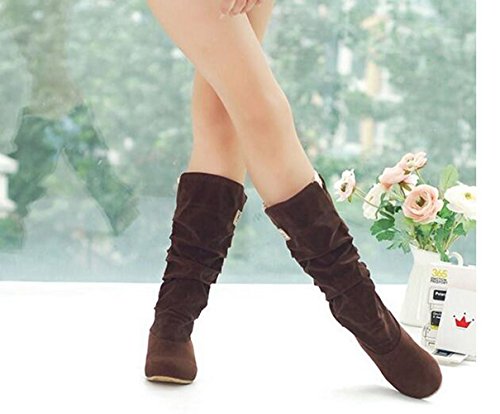 Minetom Mujer Otoño Invierno Elegante Casual Zapatos Planos Rodilla Botas Slouchy Botas De Nieve Dulce Botas Largas Marrón EU 42