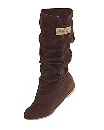 Minetom Mujer Otoño Invierno Elegante Casual Zapatos Planos Rodilla Botas Slouchy Botas De Nieve Dulce Botas Largas Marrón EU 42