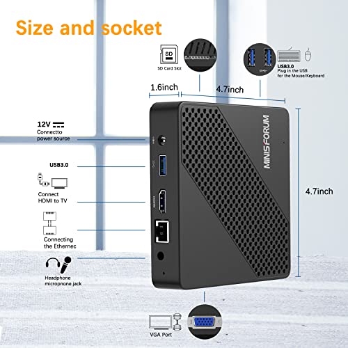 Mini PC sin Ventilador Celeron N4020 (hasta 2.8GHz) 4GB DDR4 / 64GB eMMC Mini computadora Puerto HDMI y VGA 2.4/5.8G WiFi BT 3xUSB3.0, M.2 2242 SSD