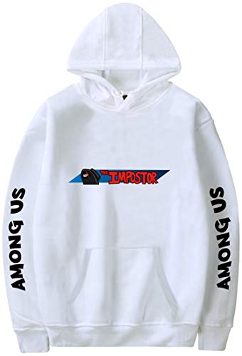 MINIDORA Among Us Sudadera con Capucha Hoodies Hombres Blanco Negro Casual Manga Larga Pullover Juego Sweatshirt(S,34344,Blanco)