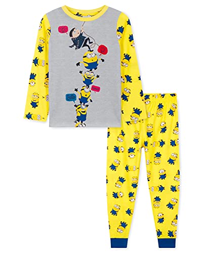 Minions Pijamas para niños, pijamas de 2 a 14 años, conjuntos de pijama de manga larga para niño, gris/amarillo, 3-4 Years