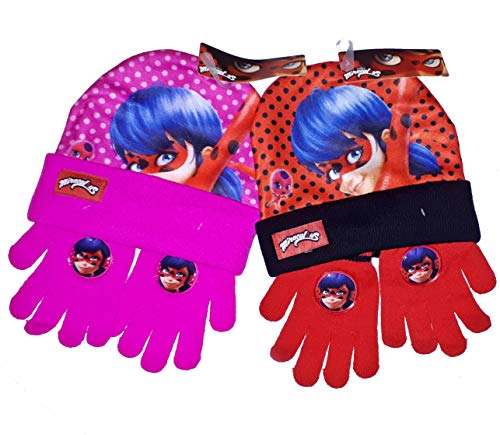 Miraculous Ladybug Juego de gorro y guantes de invierno rosa Talla única