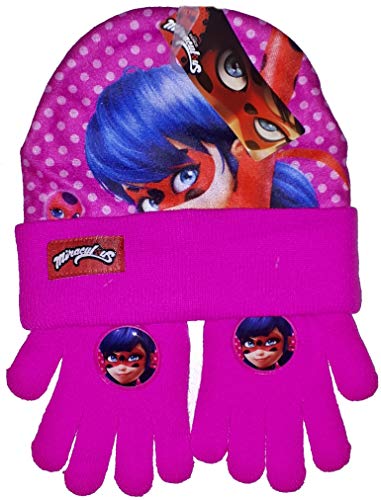Miraculous Ladybug Juego de gorro y guantes de invierno rosa Talla única