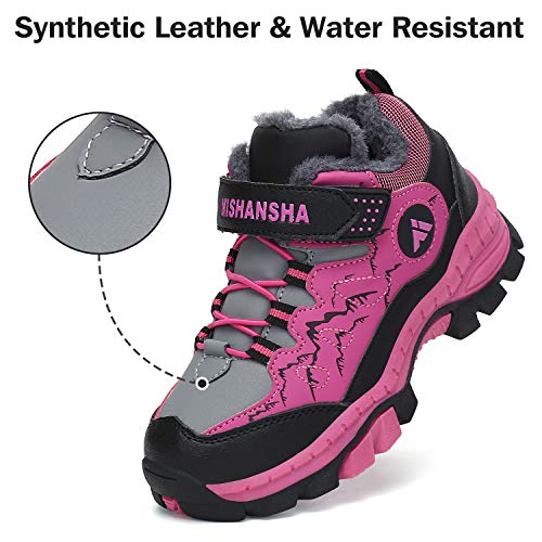 Mishansha Botas de Montaña Niña Forrado Zapatillas de Senderismo Niño Antideslizante Zapatillas Trekking Impermeable Botas Morado Gr.33