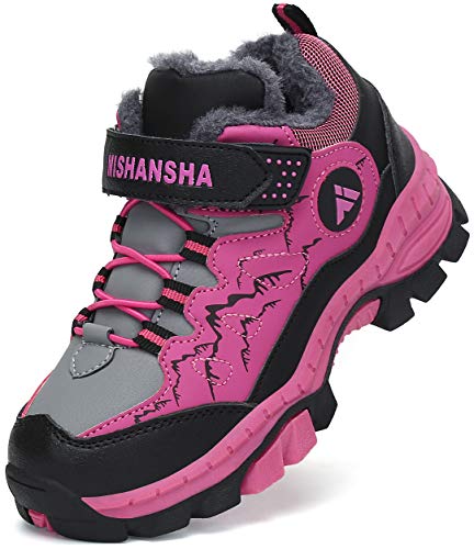 Mishansha Botas de Montaña Niña Forrado Zapatillas de Senderismo Niño Antideslizante Zapatillas Trekking Impermeable Botas Morado Gr.33