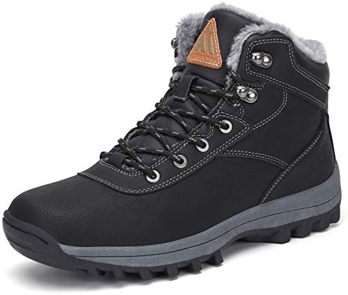 Mishansha Mujer Impermeables Botas de Invierno Forrados de Piel Botas de Nieve Hombre Botines de Cordones Antideslizante Bota de Senderismo Nacht Schwarz Gr.38