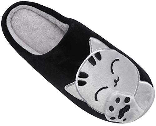 Mishansha Mujer Zapatillas de Casa Hombre Zapatillas de Estar de Invierno Cálido Felpa Dibujos Animados Gato Antideslizante Pantuflas, Cat-Negro, 41/42 EU=42/43 CN