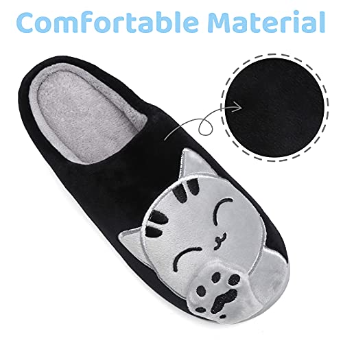 Mishansha Zapatillas de Estar en Casa Hombre Mujer Pantuflas Calentitas Cómodas Zapatillas de Casa Invierno Ligeras Antideslizante con Dibujos Animados (De Tinta Negro, 39/40 EU = 40/41 CN)