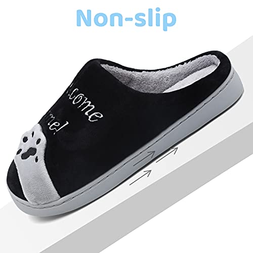 Mishansha Zapatillas de Estar en Casa Hombre Mujer Pantuflas Calentitas Cómodas Zapatillas de Casa Invierno Ligeras Antideslizante con Dibujos Animados (De Tinta Negro, 39/40 EU = 40/41 CN)