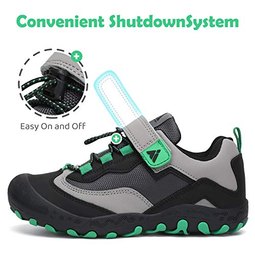 Mishansha Zapatos de Bambas Niños Zapatillas de Senderismo Niñas Zapatillas de Deporte Trekking Montaña Transpirable Antideslizante Ligero Sneakers Negro/Verde 31 EU