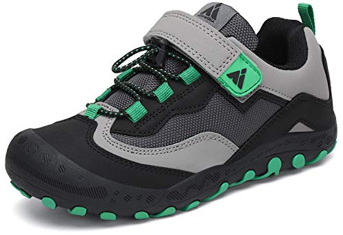 Mishansha Zapatos de Bambas Niños Zapatillas de Senderismo Niñas Zapatillas de Deporte Trekking Montaña Transpirable Antideslizante Ligero Sneakers Negro/Verde 31 EU