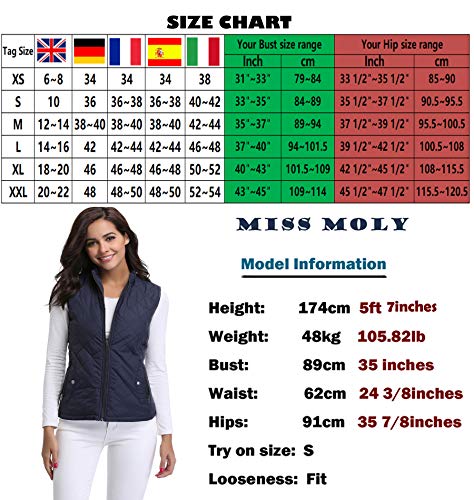 MISS MOLY Chaleco Mujer Ligero Acolchado Chaquetas de Cremallera con Cuello Mao Azul - L