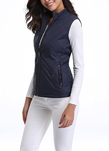 MISS MOLY Chaleco Mujer Ligero Acolchado Chaquetas de Cremallera con Cuello Mao Azul - L