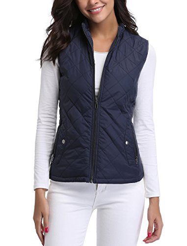 MISS MOLY Chaleco Mujer Ligero Acolchado Chaquetas de Cremallera con Cuello Mao Azul Medium