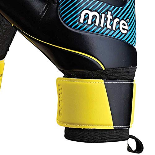 Mitre Anza G2 Durable Goal Keeper Gloves - Black/Cyan/Yellow, Size 9