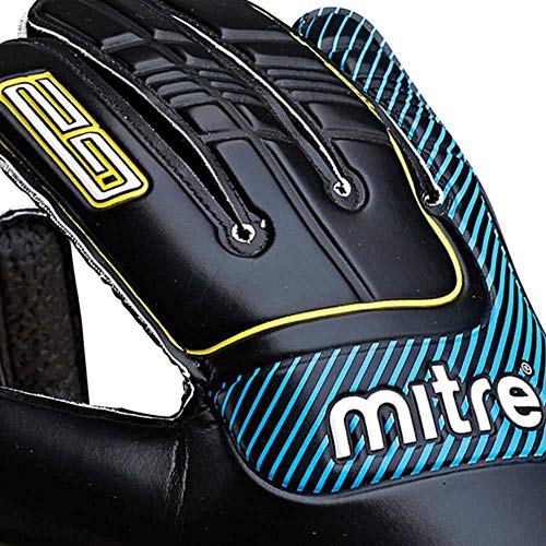 Mitre Anza G2 Durable Goal Keeper Gloves - Black/Cyan/Yellow, Size 9
